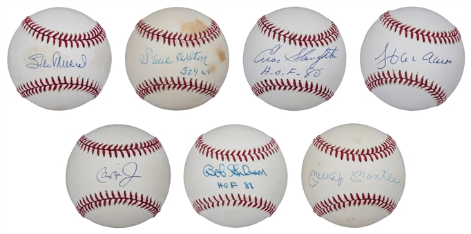Lot of (7) Baseball Hall of Famers Single Signed Baseballs Including Aaron, Musial & Mantle (JSA)